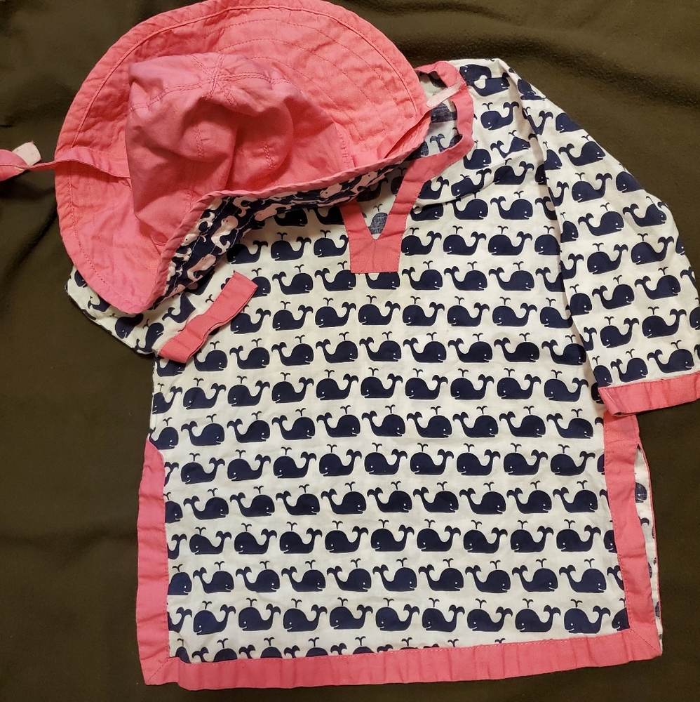 Pottery Barn Kids whale tunic and hat 6-12 months